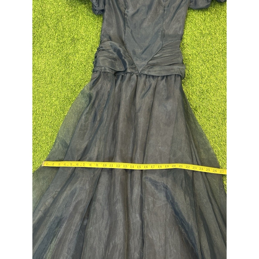 Vintage Taffeta Formal Gown Women 10 60s Navy Blue Puff Sleeves Prom Tea Dress‎ - Picture 12 of 16